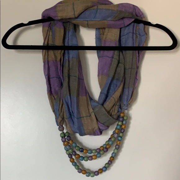 Anthropologie plaid infinity scarf with beading - Picture 4 of 8